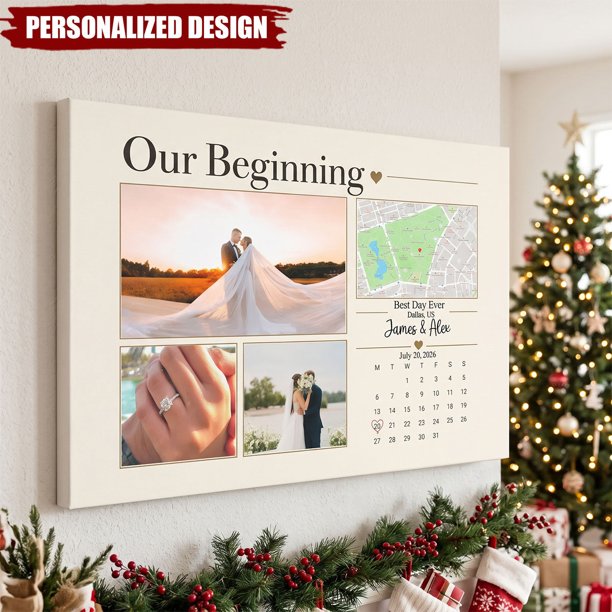 Our Beginning Custom Couple Photo Collage Wall Art