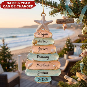 Sea Glass Christmas Tree – Personalized Acrylic Custom Shape Ornament, Gift For Coastal Family