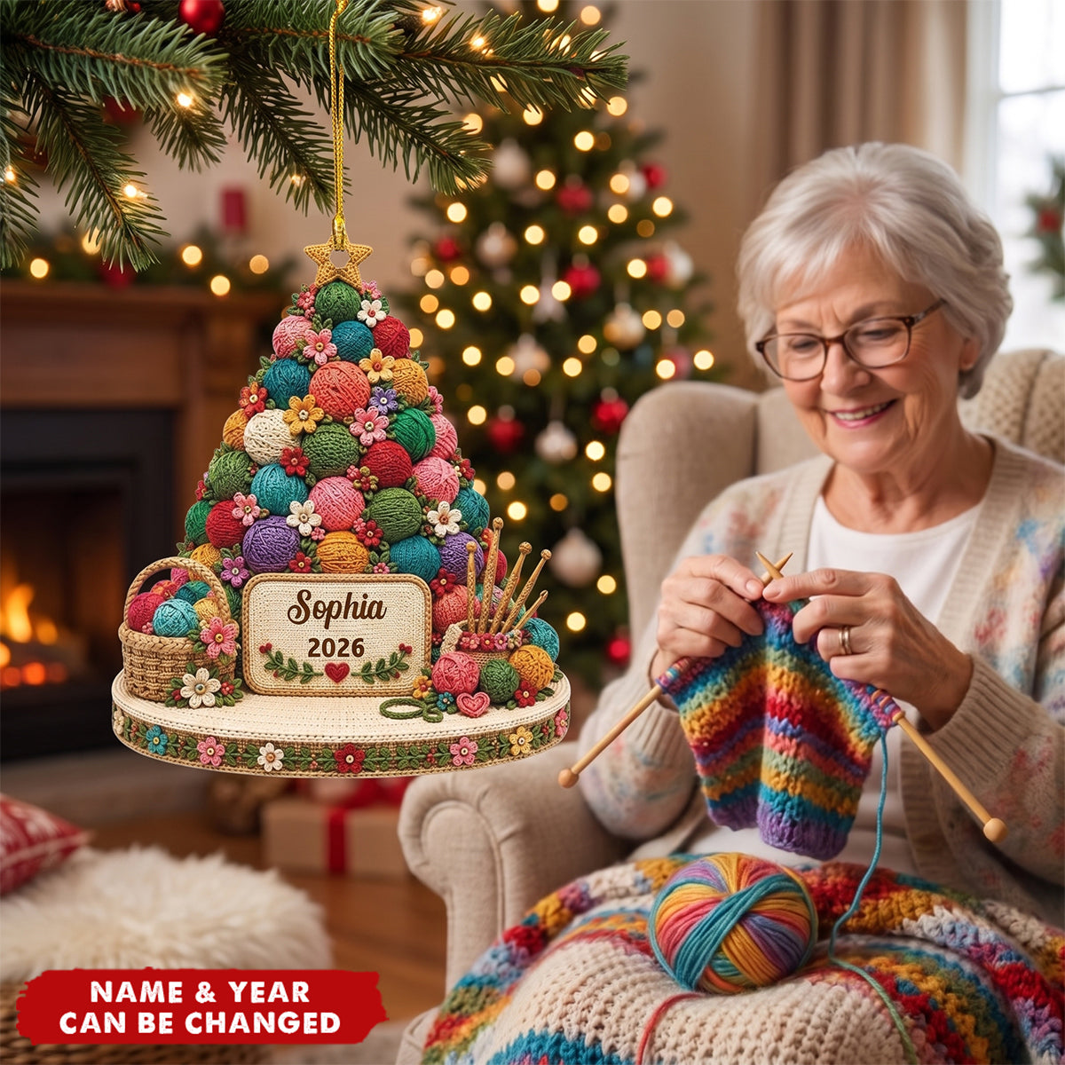 Personalized Nana Christmas Ornament, Knitting Yarn Tree Gift