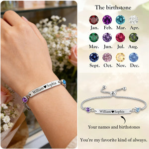 Personalized Couple Forever Linked Together Custom Birthstones Bracelet