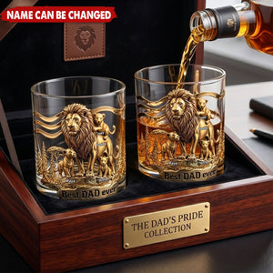 Lion Dad And Kids - Personalized Whiskey Glass,  Father's Day Gift For Dad, Grandpa