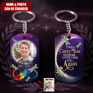 Personalized Stainless Steel Keychain With Memorial Photo, Dragonfly Design, Unique Gift For Family
