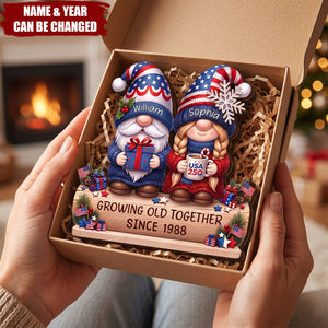 USA 250 Dwarf Couple Growing Old Together - Personalized Custom Shaped Wooden Plaque