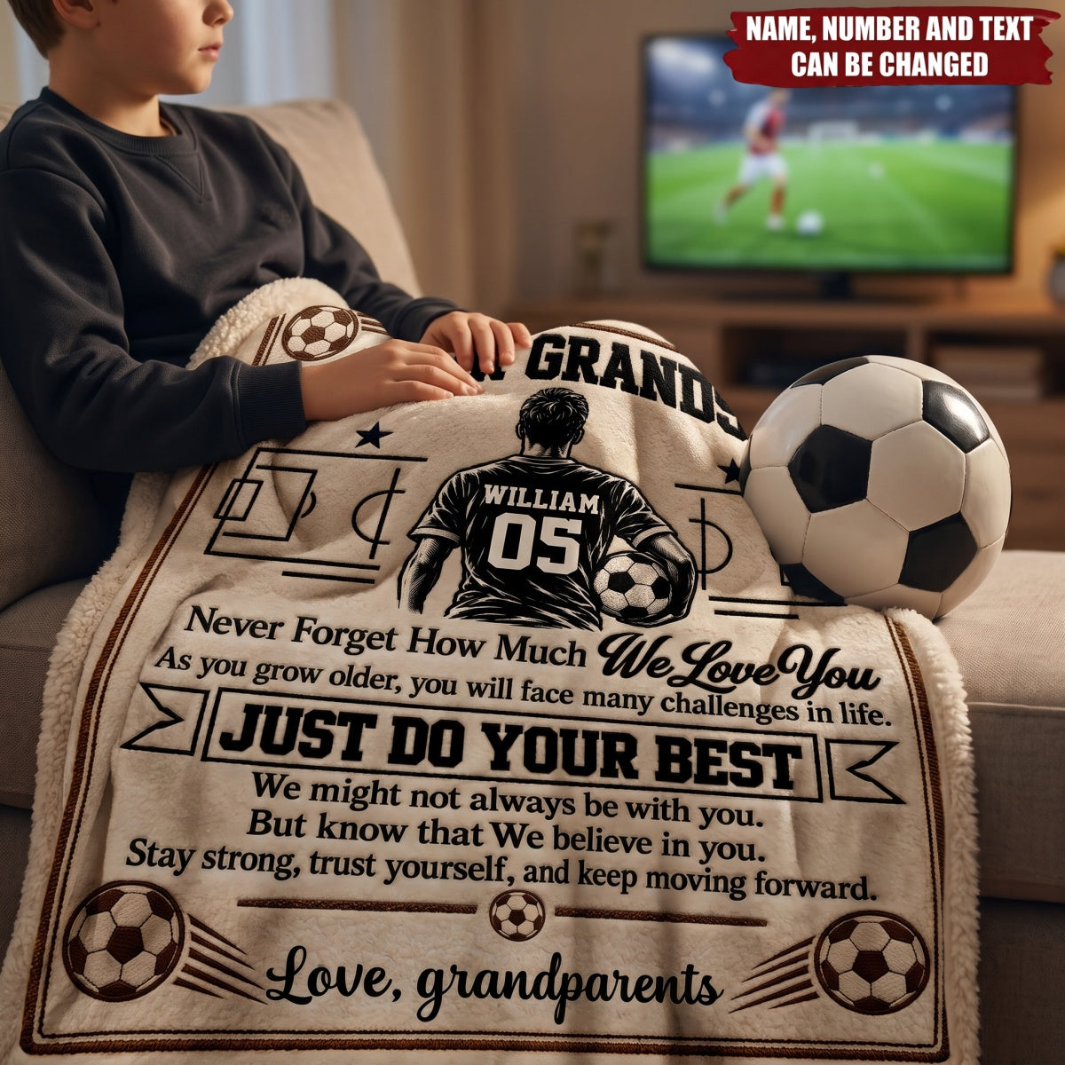 Custom Name Soccer Gifts for Grandsons - Personalized Blanket