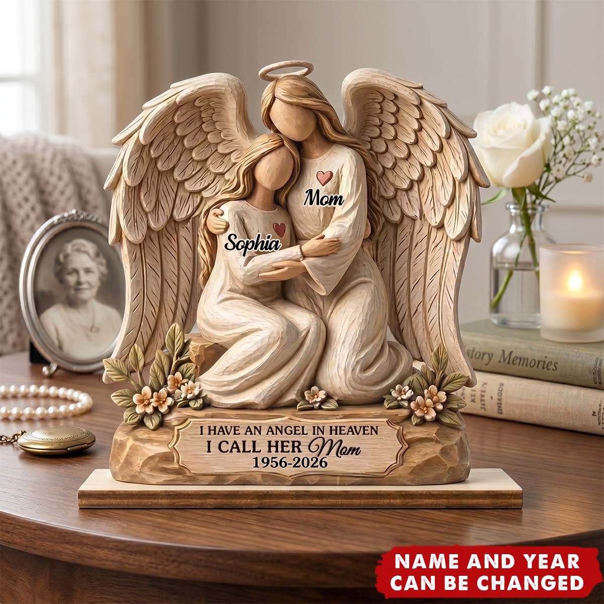 Wrapped In Heavenly Love - Personalized 2-Layered Wooden Plaque, Gift For Loss of Mom