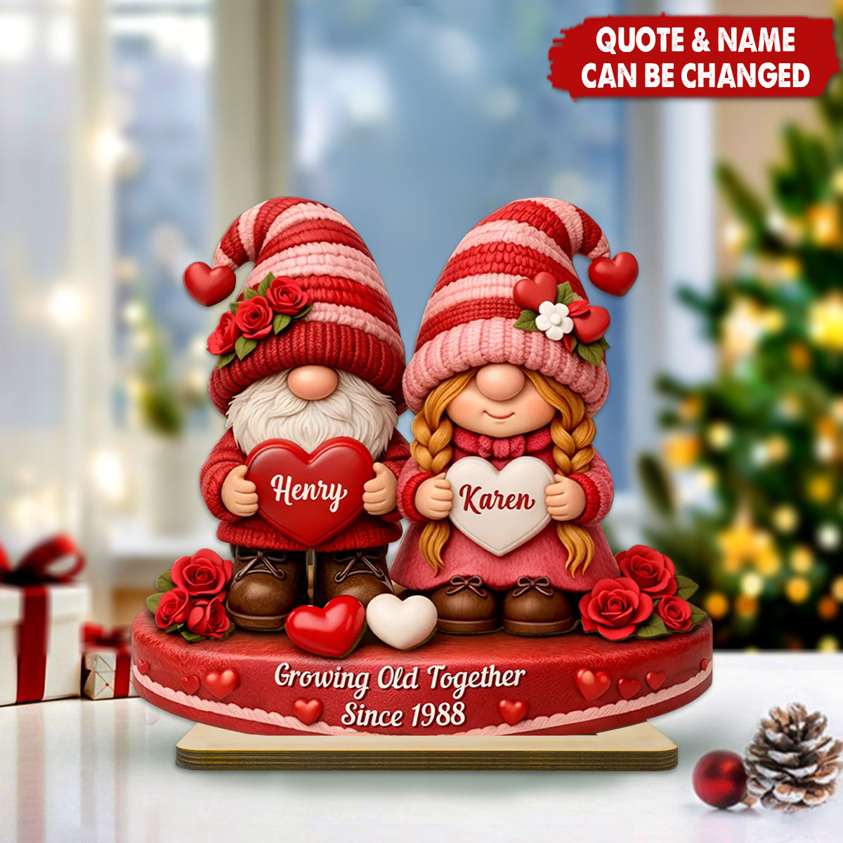 Romantic Dwarf Couple - Personalized Standing Wooden Plaque - Gift for Couple