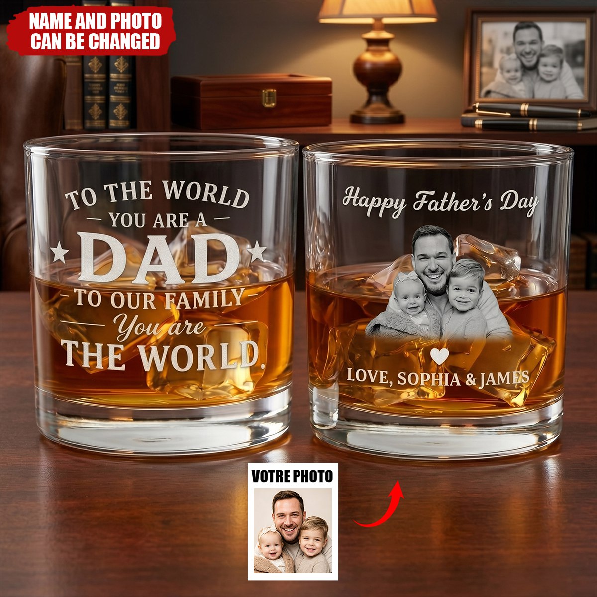 To The World You Are Dad - Personalized Whiskey Glass, Gift For Husband, Dad