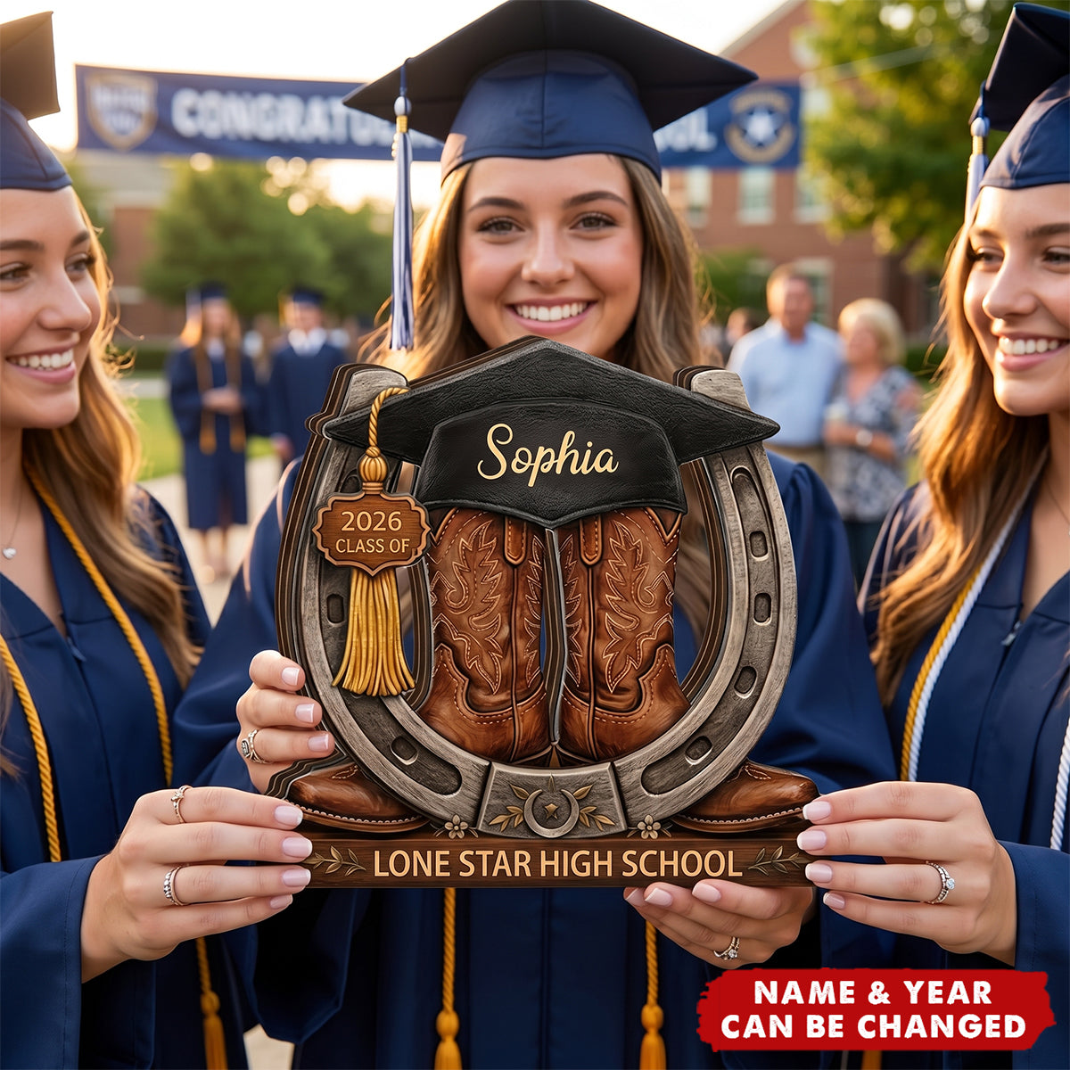 Personalized Graduation Wooden Block Customized Cowboy Cowgirl Boots Class of 2026
