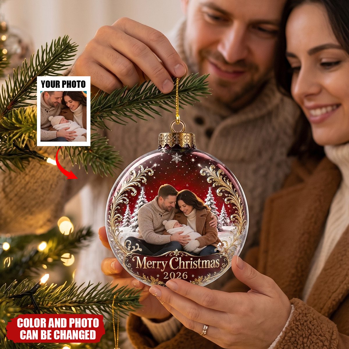 Custom Photo Acrylic Ornament - Personalized Christmas Baby Shower, Gender Reveal Gifts
