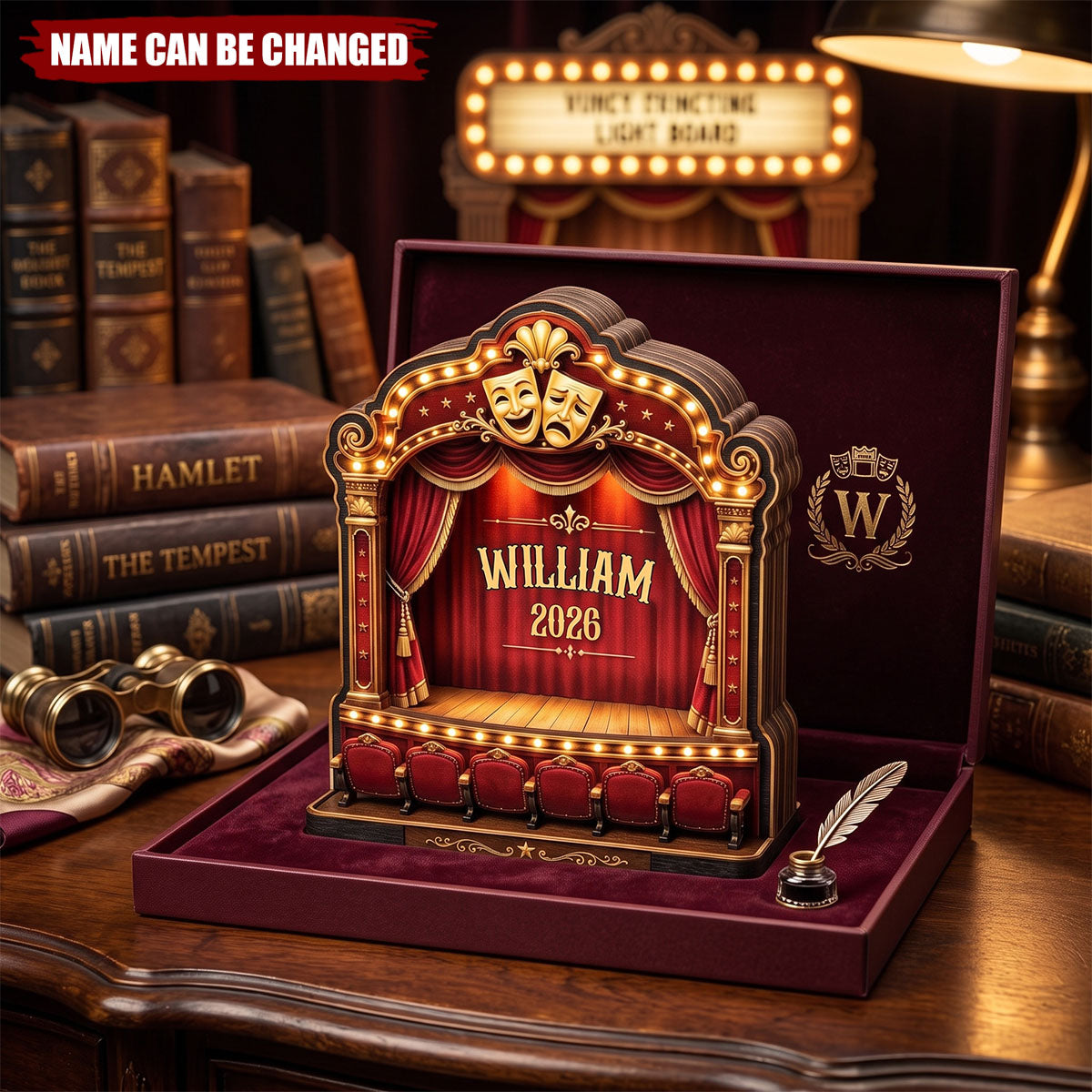 Personalized Theatre Stage Wooden Block, Custom Name Drama Performance Keepsake