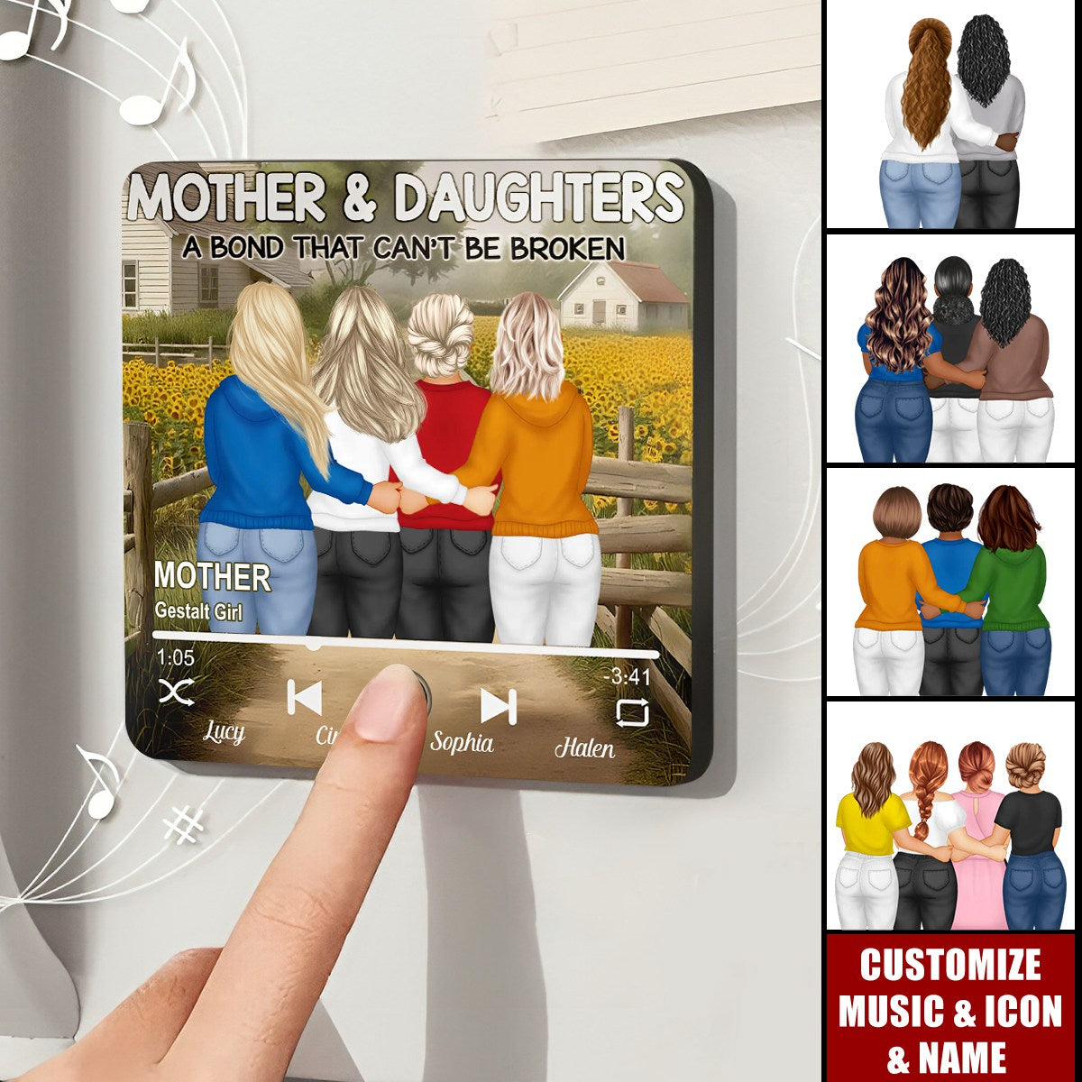 Sunflowers Mother Daughter A Bond That Can't Be Broken - Personalized Music Fridge Magnet