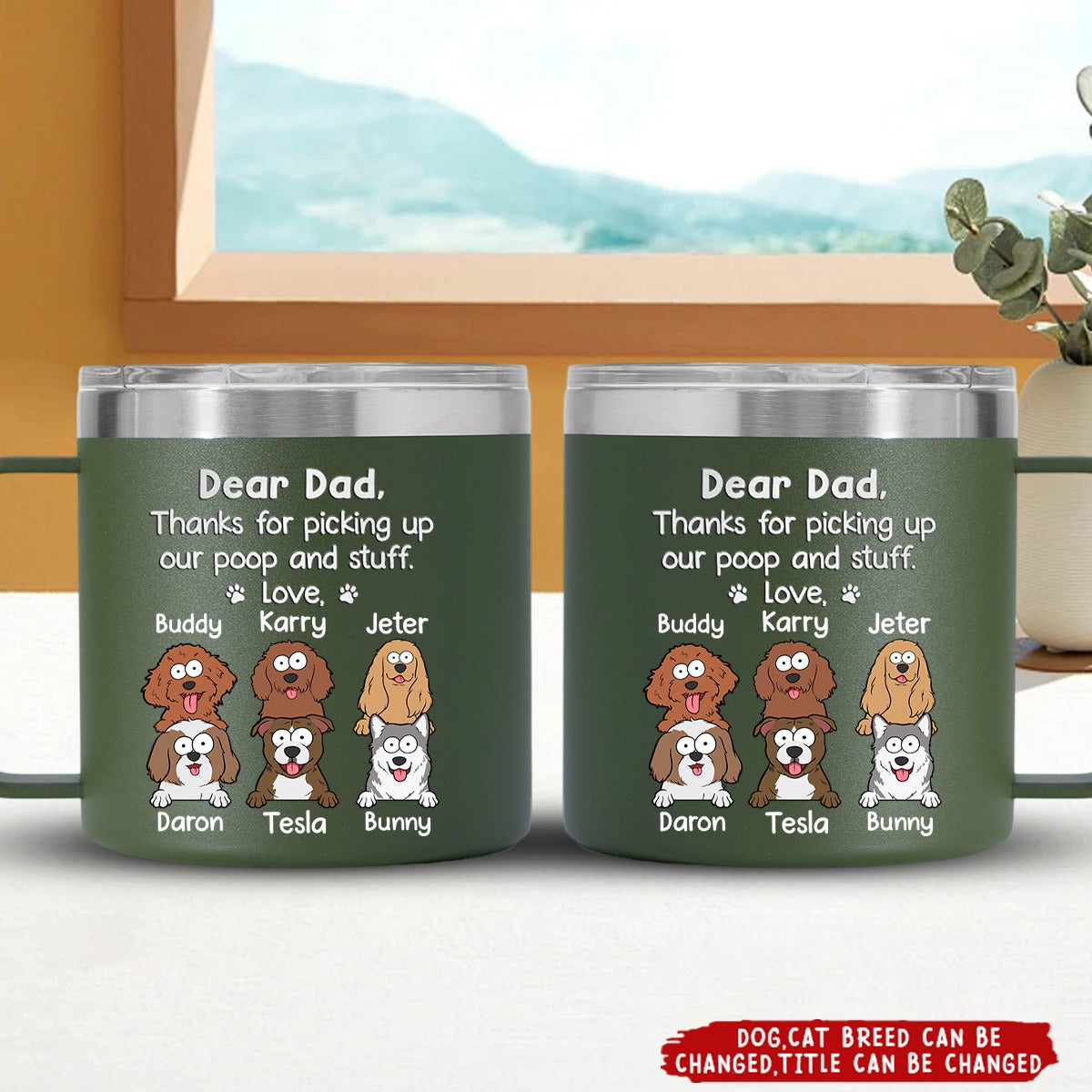 Thanks For Being My Human Servant - Dog Personalized Custom 14oz Stainless Steel Tumbler With Handle - Gift For Pet Owners, Pet Lovers