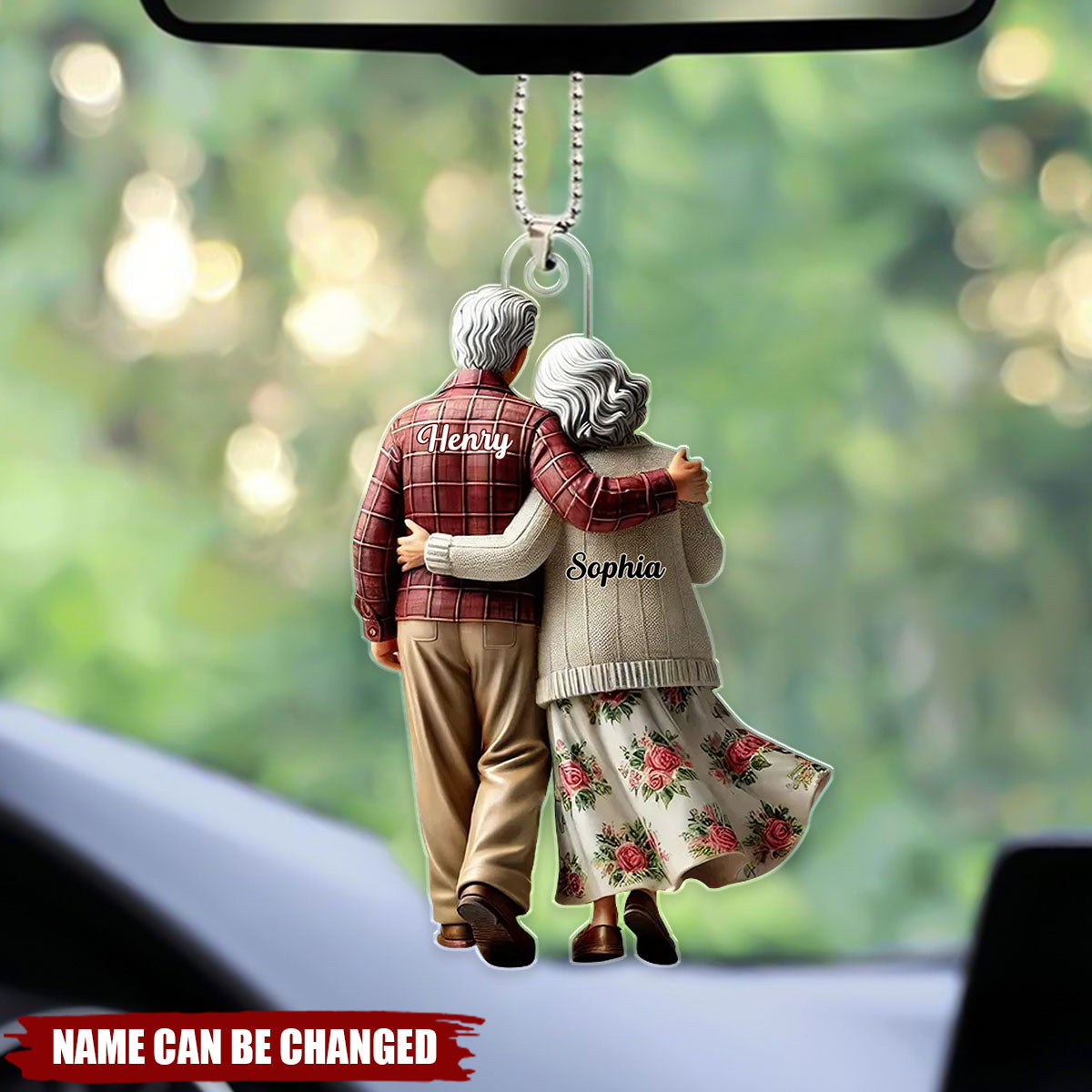 Old Couple Walking Together Personalized Car Ornament - Heartfelt Gift For Couple, Him, Her, Husband, Wife