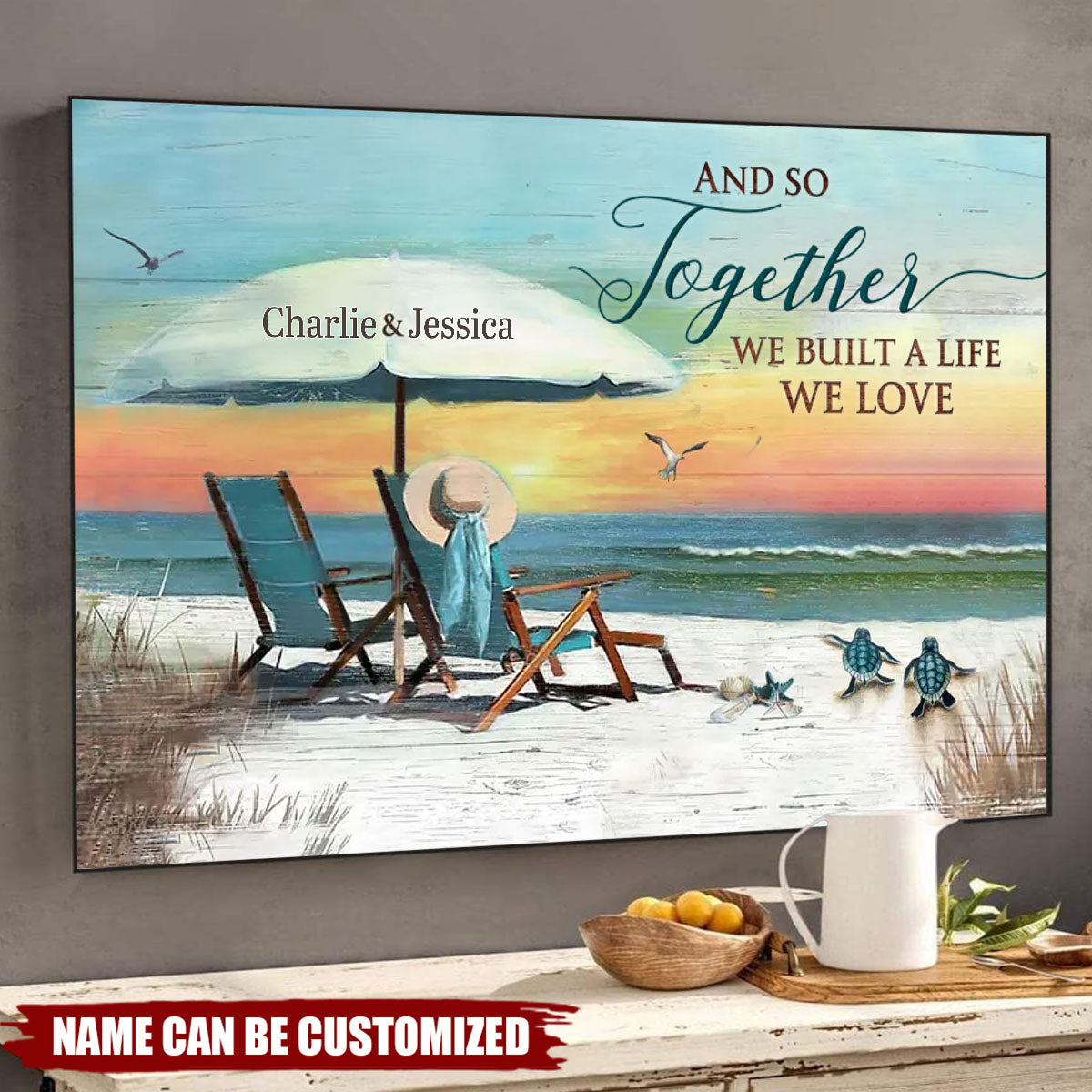 Beach Couple Personalized Canvas, Housewarming, Valentine’s Day Gift