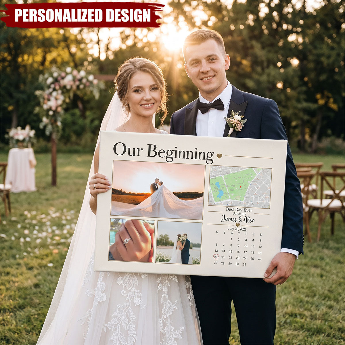 Our Beginning Custom Couple Photo Collage Wall Art