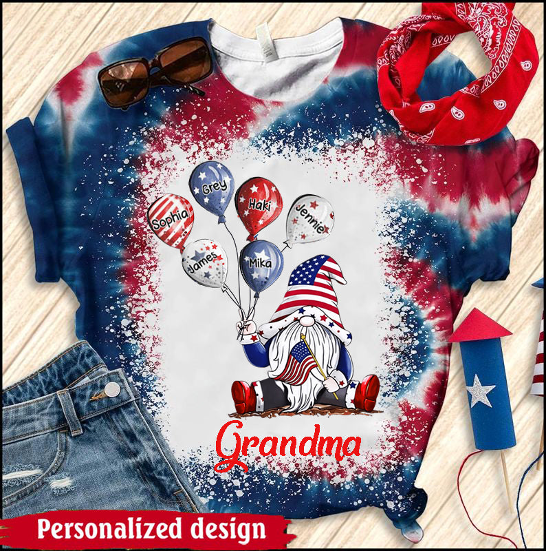 Grandma Dwarf Balloon 4th Of July, Custom Grandma & Kids, Gift For Grandma 4th Of July - Personalized 3D T-shirt