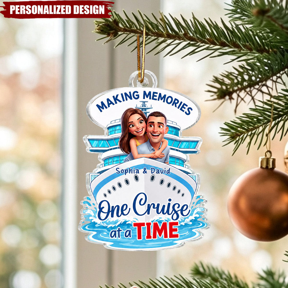 Custom Couple Photo One Cruise At A Time - Personalized Acrylic Ornament