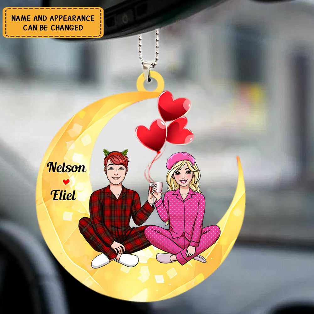 Couple Bestie Sitting On Moon - Personalized Acrylic Ornament