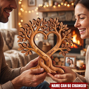 Personalized Wooden Plaque With Tree And Heart Design And Couple's Names