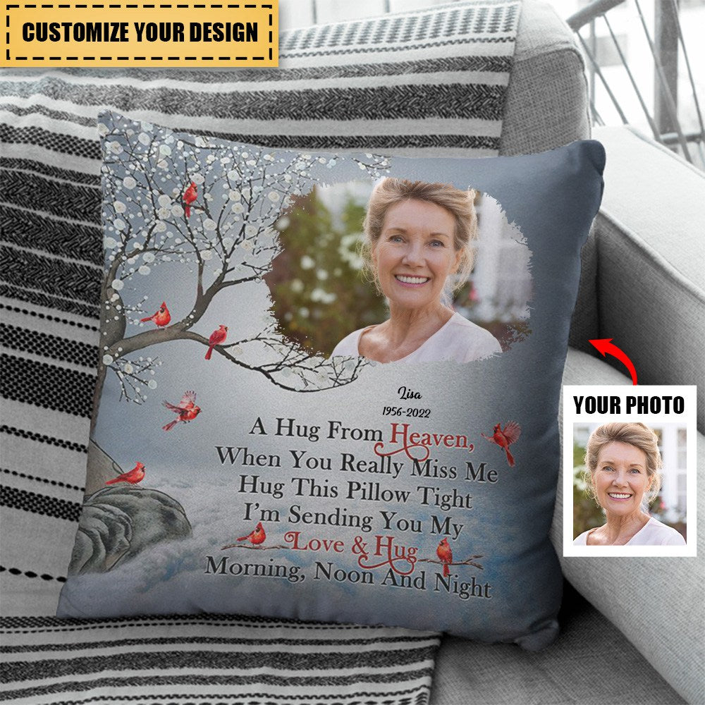 Custom Photo A Hug From Heaven - Memorial Gift For Family, Friends - Personalized Pillow