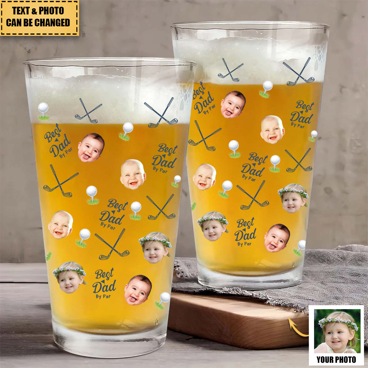 Best Dad By Par - Personalized Photo Beer Glass