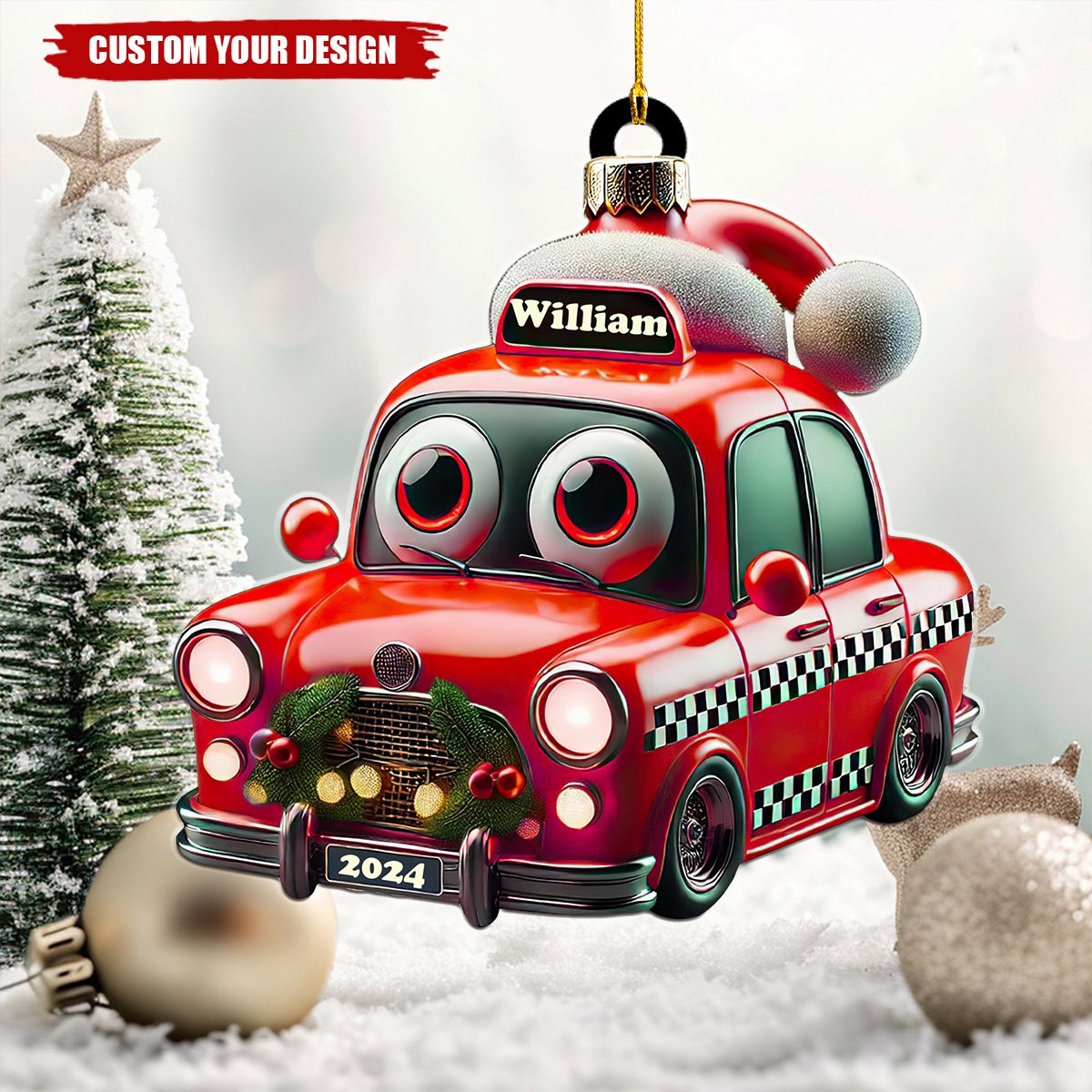 Custom Name and Year Christmas Car Ornament, Custom Christmas Gift