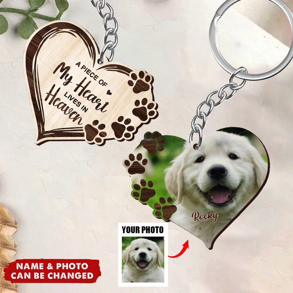 Dog Memorial Gift Personalized Photo Wooden Keychain