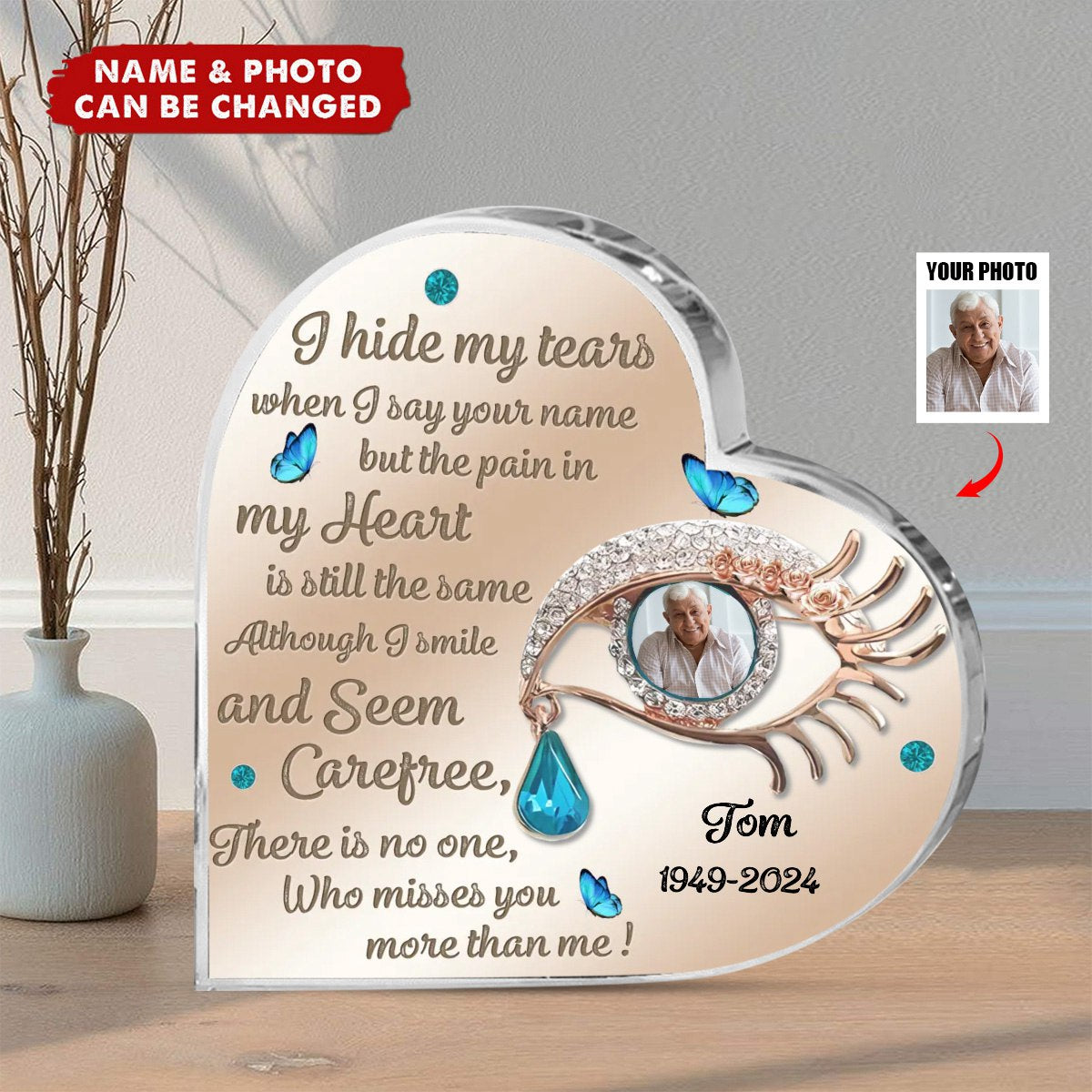 Personalized Memorial Photo Crystal Heart Plaque- Memorial Gift Idea For Mother's Day/Father's Day