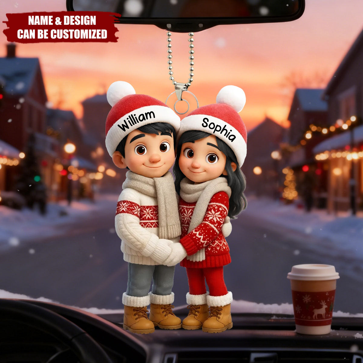 Couple Hug - Personalized Acrylic Car Ornament - Christmas Gift For Him, Gift For Her