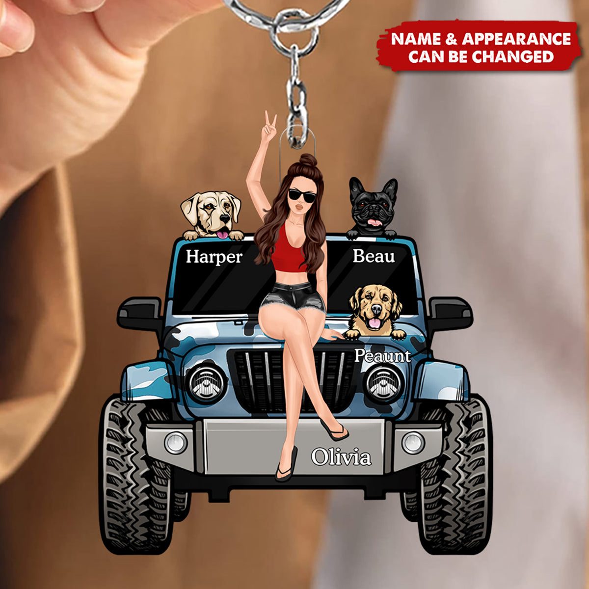 Personalized Gifts For Dog Lovers Keychain Travelling Girl With Her Dogs