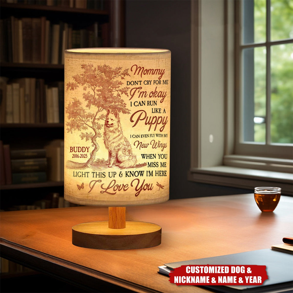 Dog Memorial Gift Don't Cry For Me Toile De Jouy - Personalized Fabric Lamp