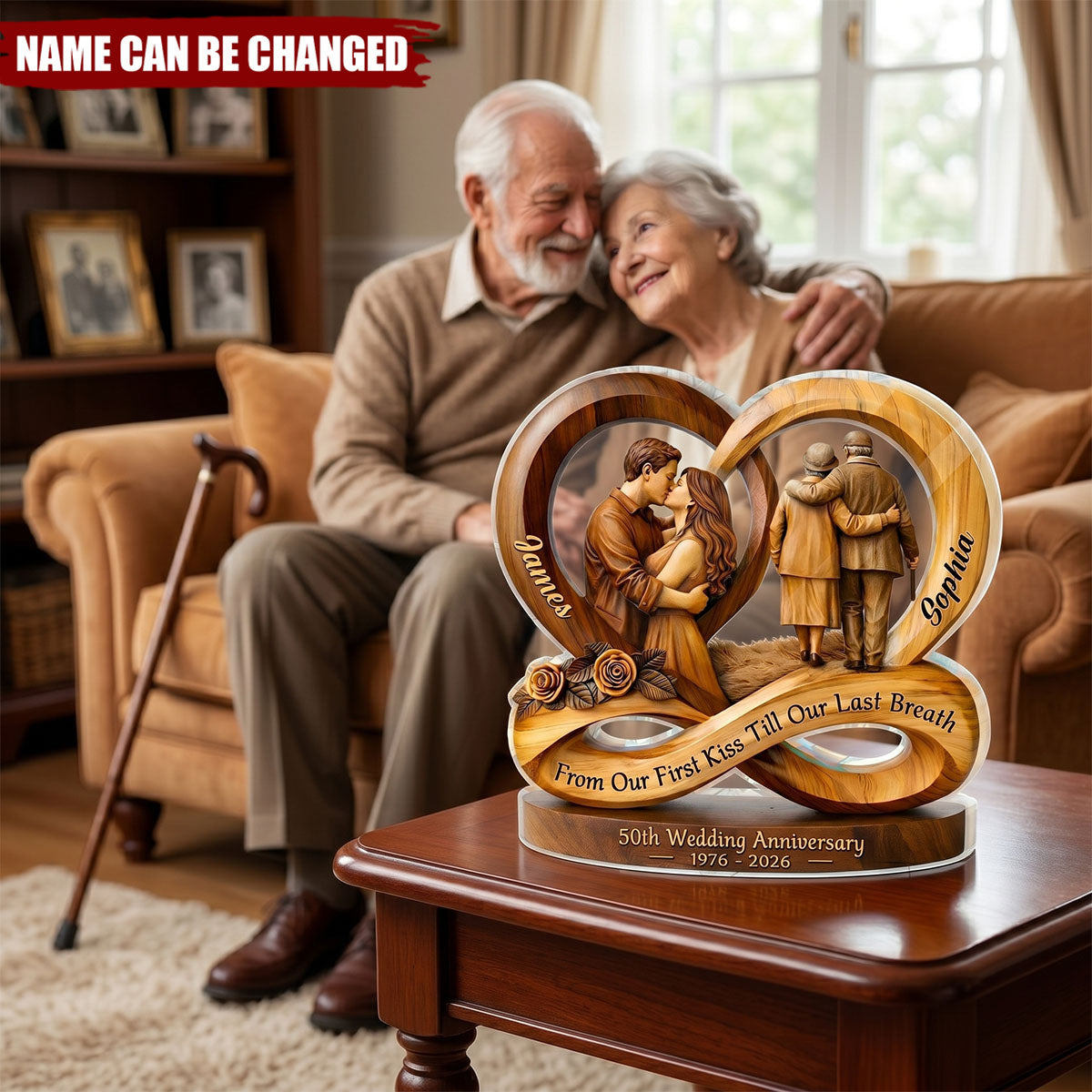 Custom 50th Wedding Anniversary Acrylic Block, 50th Golden Wedding Gift For Parents/ Grandparents