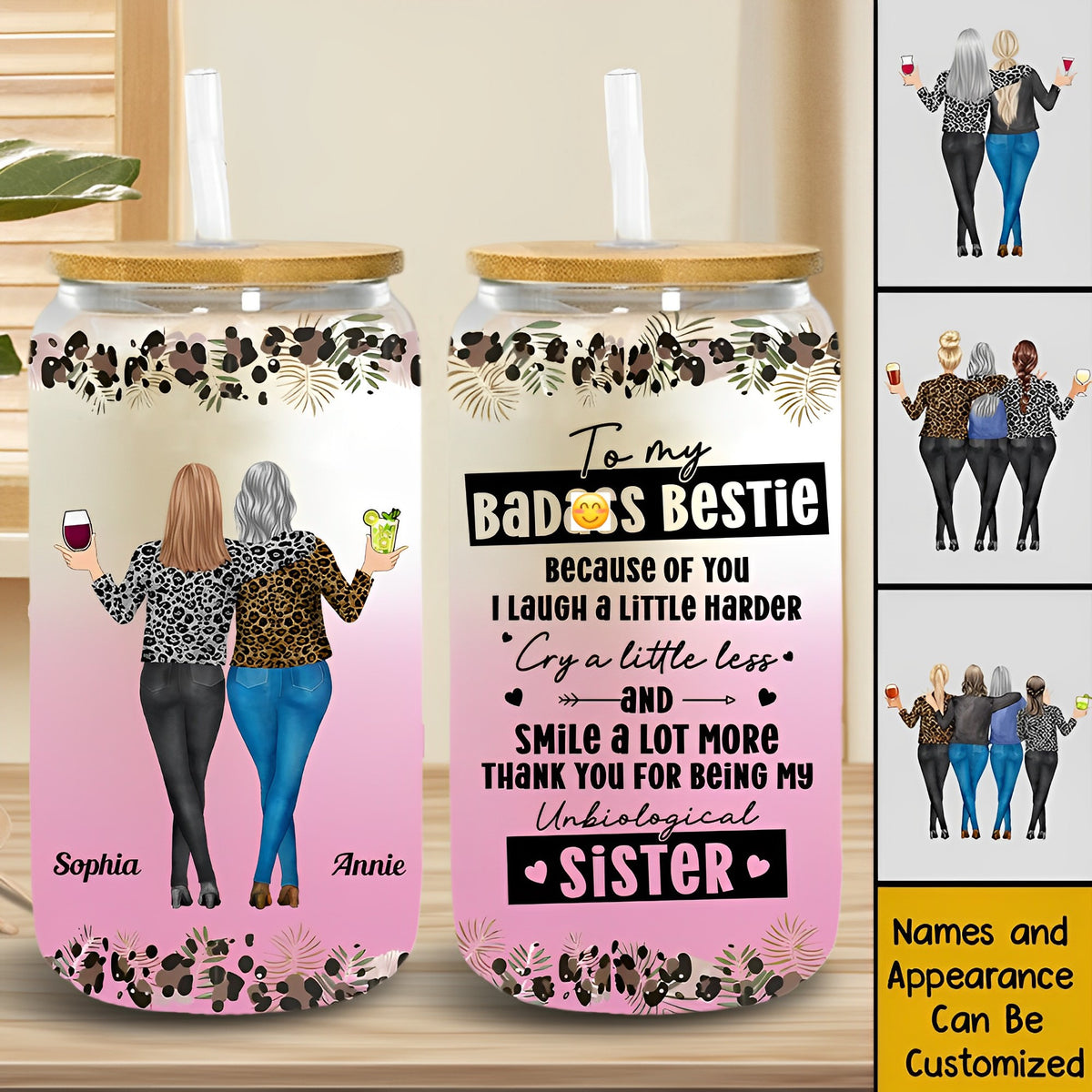 Because Of You I Laugh A Little Harder - Personalized Clear Glass Cup