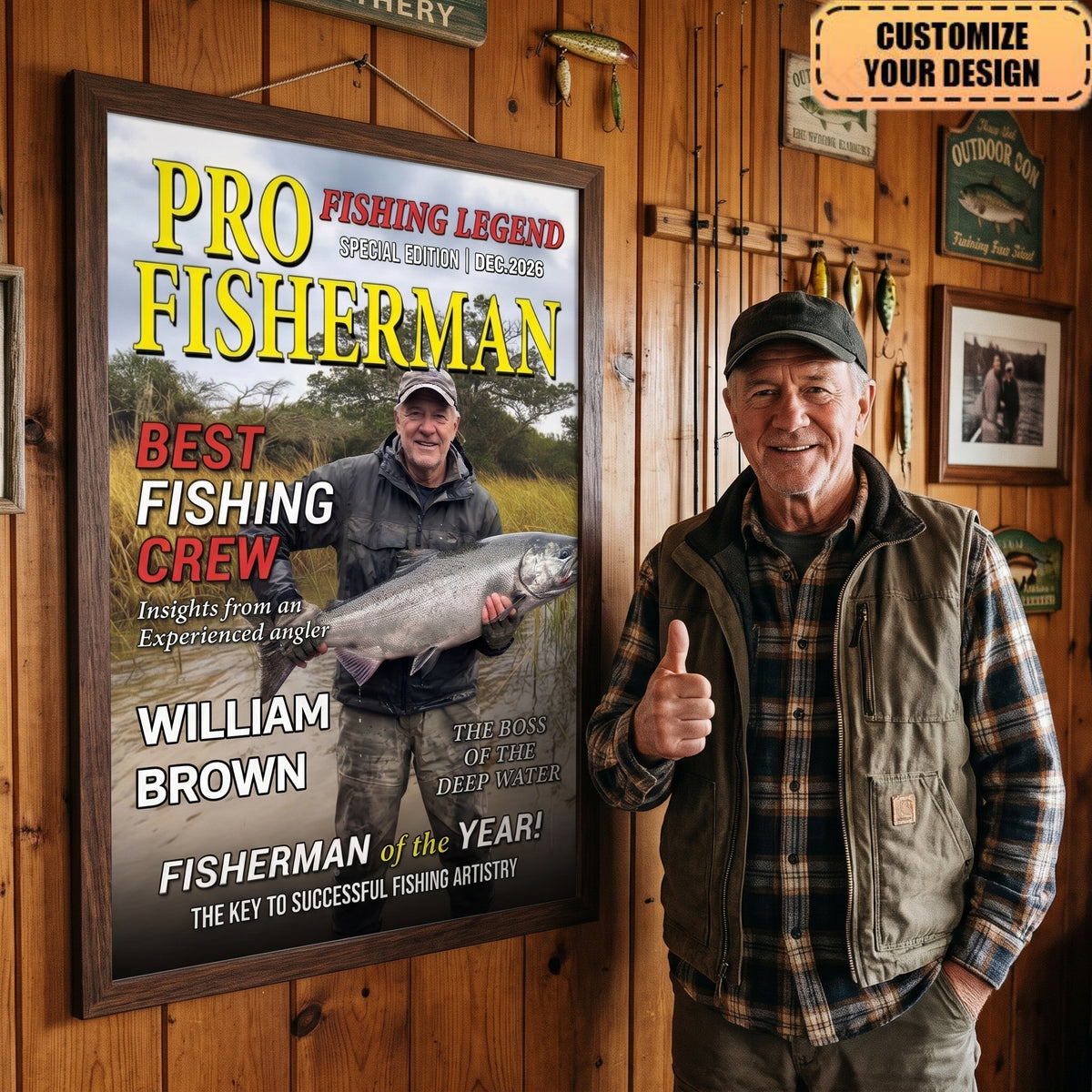 Custom Photo Magazine Vertical Poster - Personalized Birthday Fishing Gifts For Family