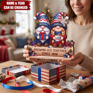 USA 250 Dwarf Couple Growing Old Together - Personalized Custom Shaped Wooden Plaque