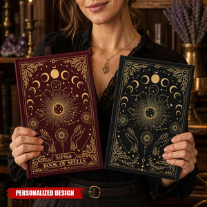 Personalized Book Of Spells Hardcover Journal - Custom Name Celestial Moon Phase Witchy Notebook