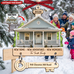 Custom Photo New Home Wooden Ornament With Tag - Personalized Anniversary Christmas Wedding Gifts