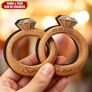 Personalized Wedding Ring Wooden Sign, Custom Couple Names Engagement Ring Decor