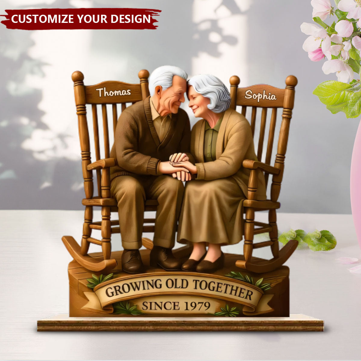 Love That Grows With Time - Personalized Standing Wooden Plaque