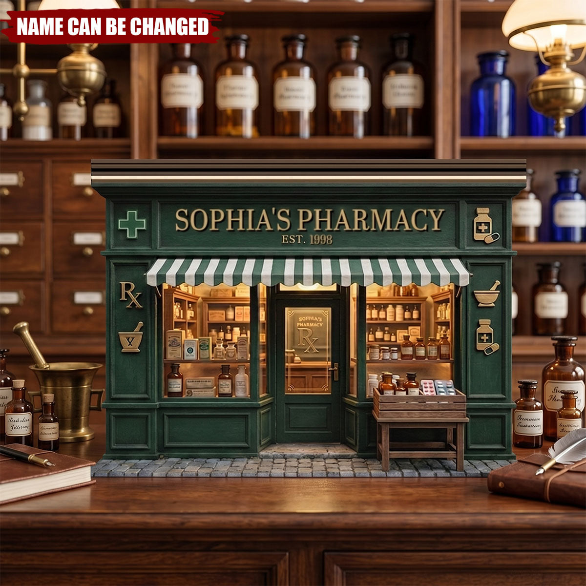 Personalized Pharmacy Store Sign, Custom Apothecary Shop Wooden Block