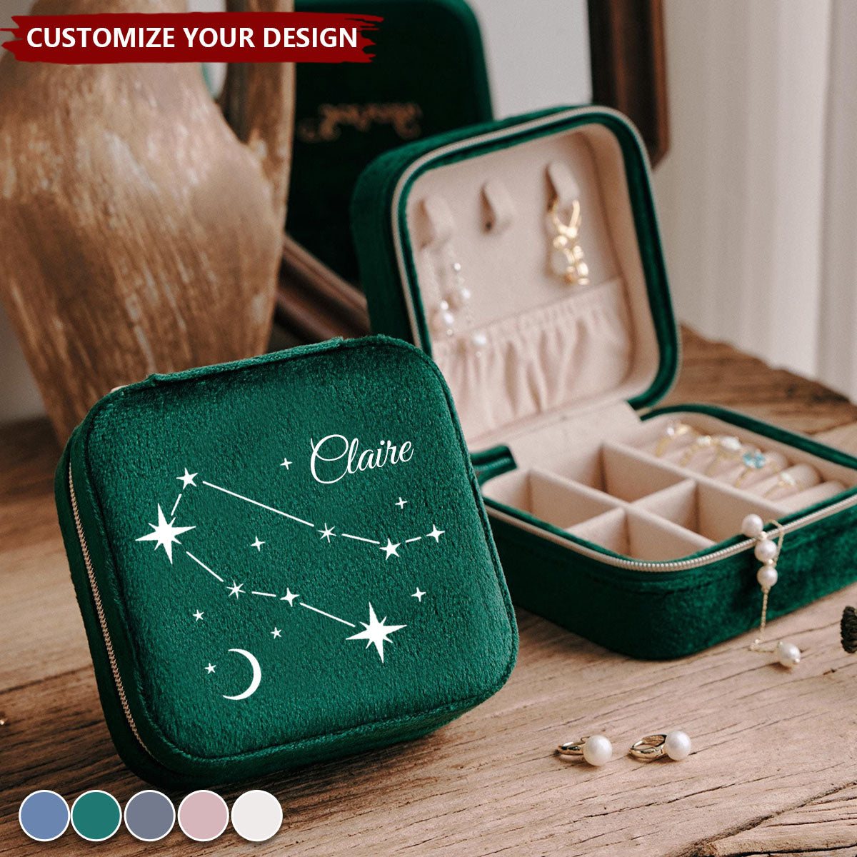 Zodiac Sign Jewelry Box - Personalized Star Sign Name Jewelry Box