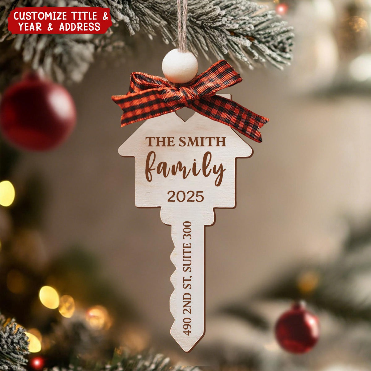 Our First Home Christmas Wooden Engraved Key Ornament - House Warming Gift