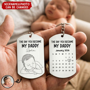 Custom Baby Photo Sketch Line Art Father's Day Gift For New Dad, Husband - Personalized Keychain
