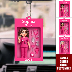 Nurse In Toy Box - Personalized Acrylic Car Ornament, Gift For Nurse, For Co-workers