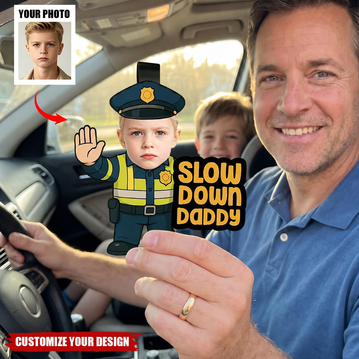 Personalized Cute Kid Face Photo Traffic Officer Acrylic Car Visor Clip Car Accessories Gift