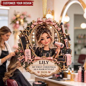 First Christmas As A Hair Stylist Ornament, Personalized Hairstylist Gift