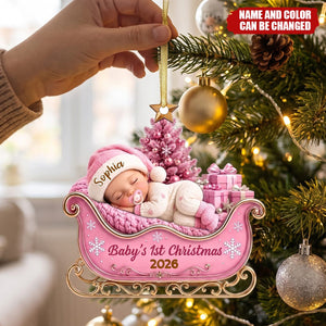 Custom First Christmas Acrylic Ornament - Personalized Christmas Baby Shower, Gender Reveal Gifts