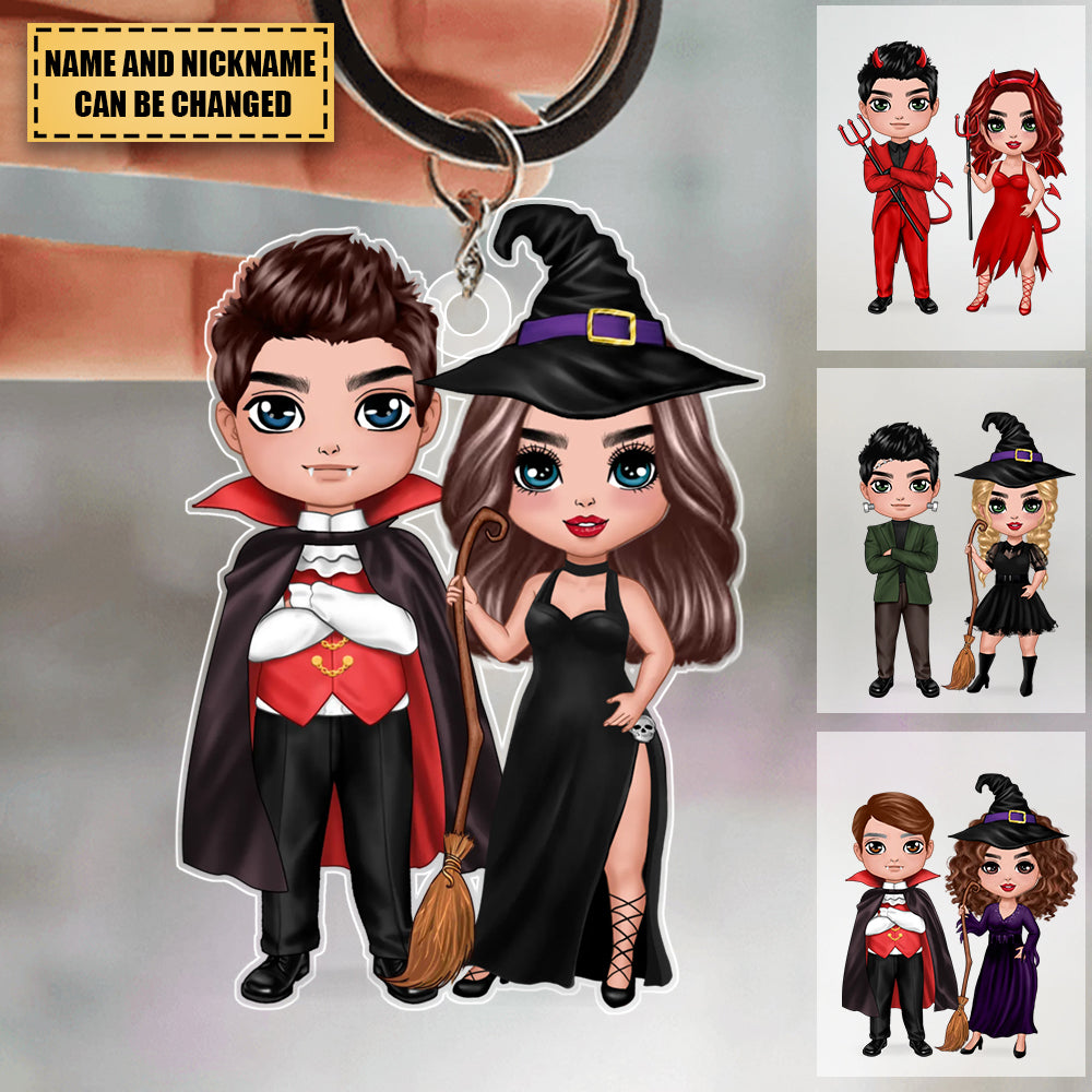 Halloween Doll Couple Standing - Personalized Keychain