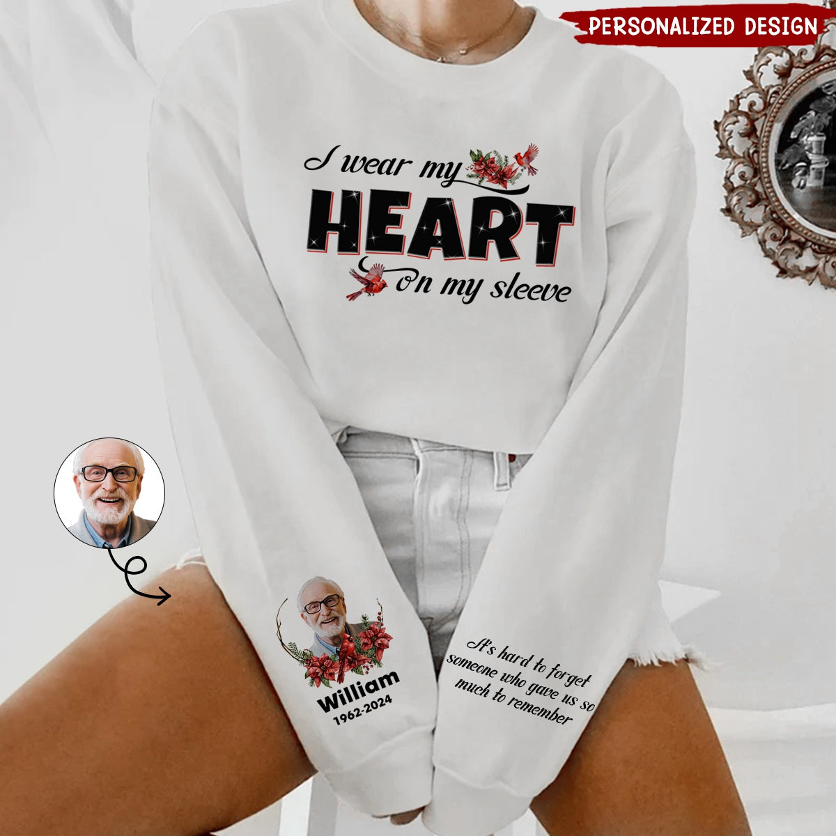 Custom Photo Wear My Heart On My Sleeve - Memorial, Sympathy Gift - Personalized Sweatshirt