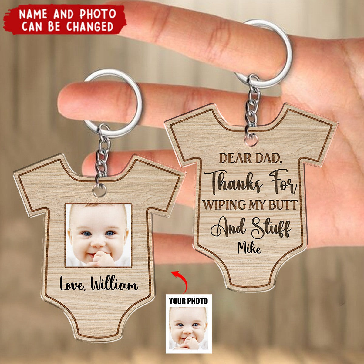 Custom Photo Thanks For Wiping - Gift For New Father - Personalized Acrylic Keychain